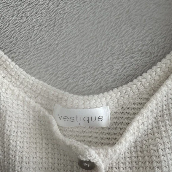 Vestique Top‎ Women Large Oatmeal Knit Waffle Tank Top  Front Tie Y2K Retro - Picture 3 of 7
